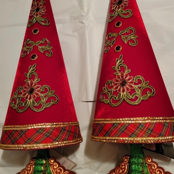 Pair 2019 Katherines Collection 24" Jeweled Cone Tree Christmas Wishes Holiday - Picture 1 of 11